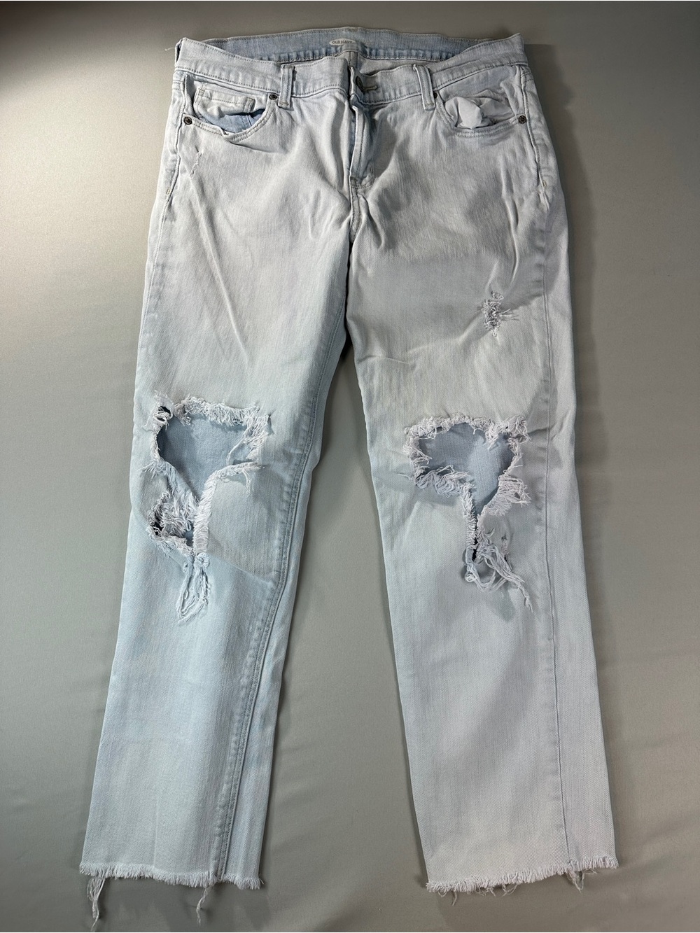 Old Navy Women's Boyfriend Jeans Size 8 Light Blue High Rise Flare Destroyed